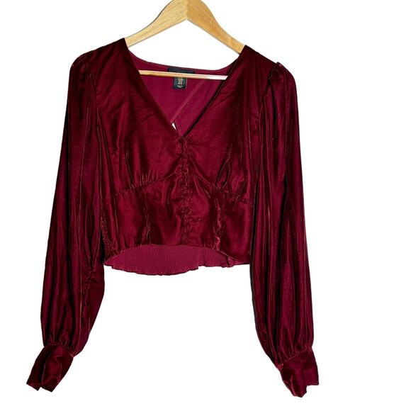 House of Harlow 1960 Shirt Womens Medium Red Velvet Cropped Witchy Long Sleeve - Picture 1 of 8
